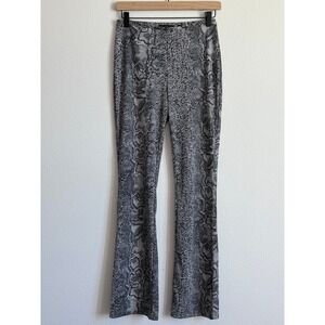 Vintage Express Flare Pants Gray Snakeskin Print Y2K Back Slit Mid Rise Trouser